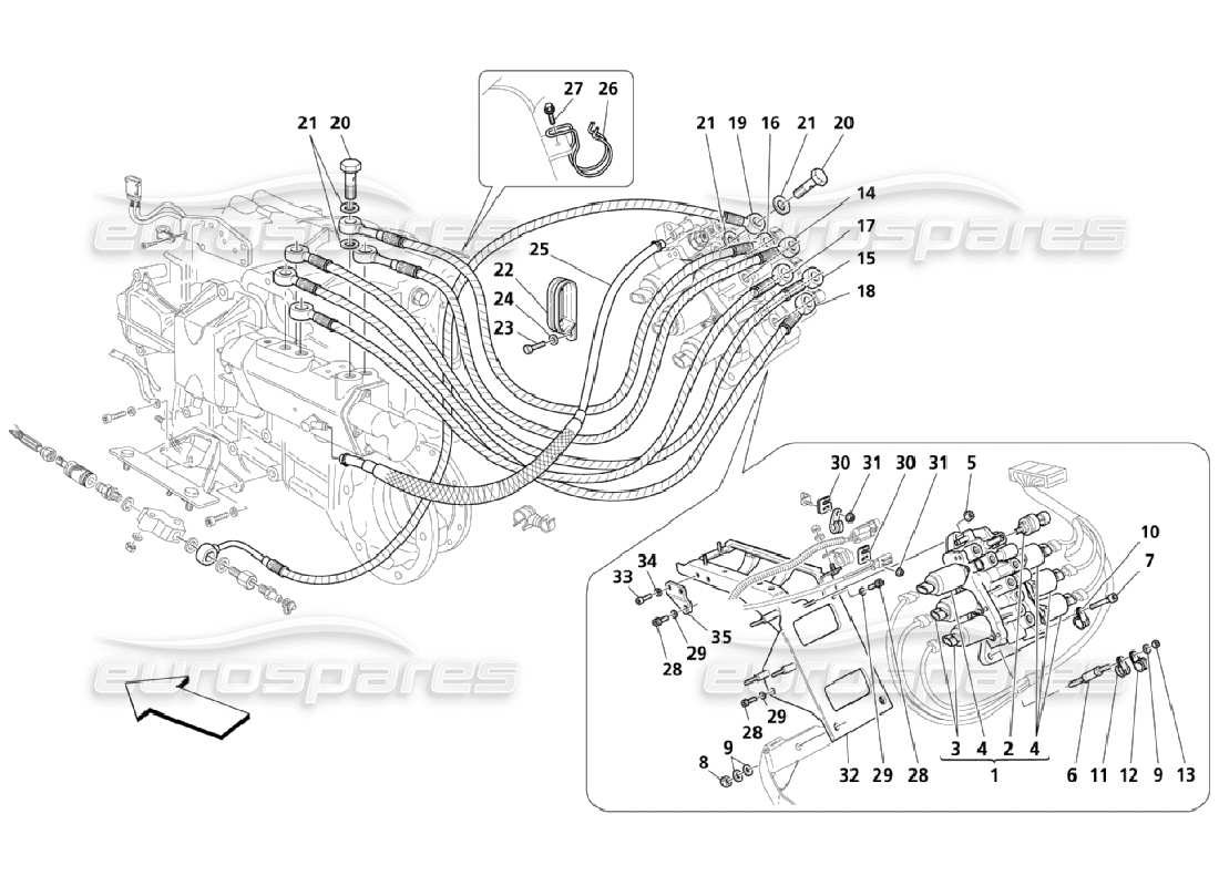 maserati qtp. (2006) 4.2 impianto idraulico di controllo del cambio: diagramma delle parti dell'unità di potenza