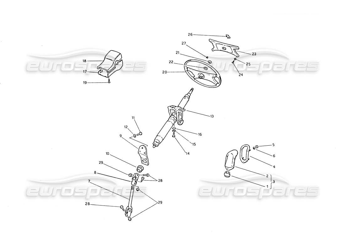 maserati biturbo 2.5 (1984) albero dello sterzo e volante diagramma delle parti