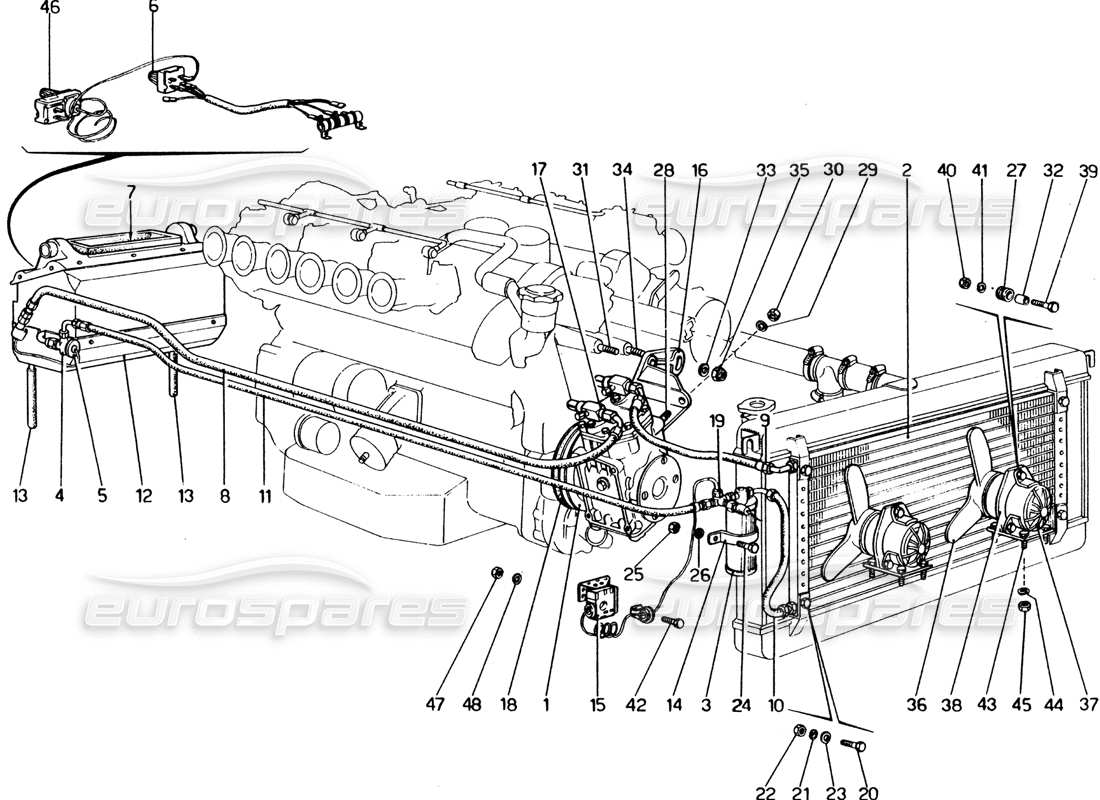 ferrari 365 gt4 2+2 (1973) sistema di aria condizionata diagramma delle parti