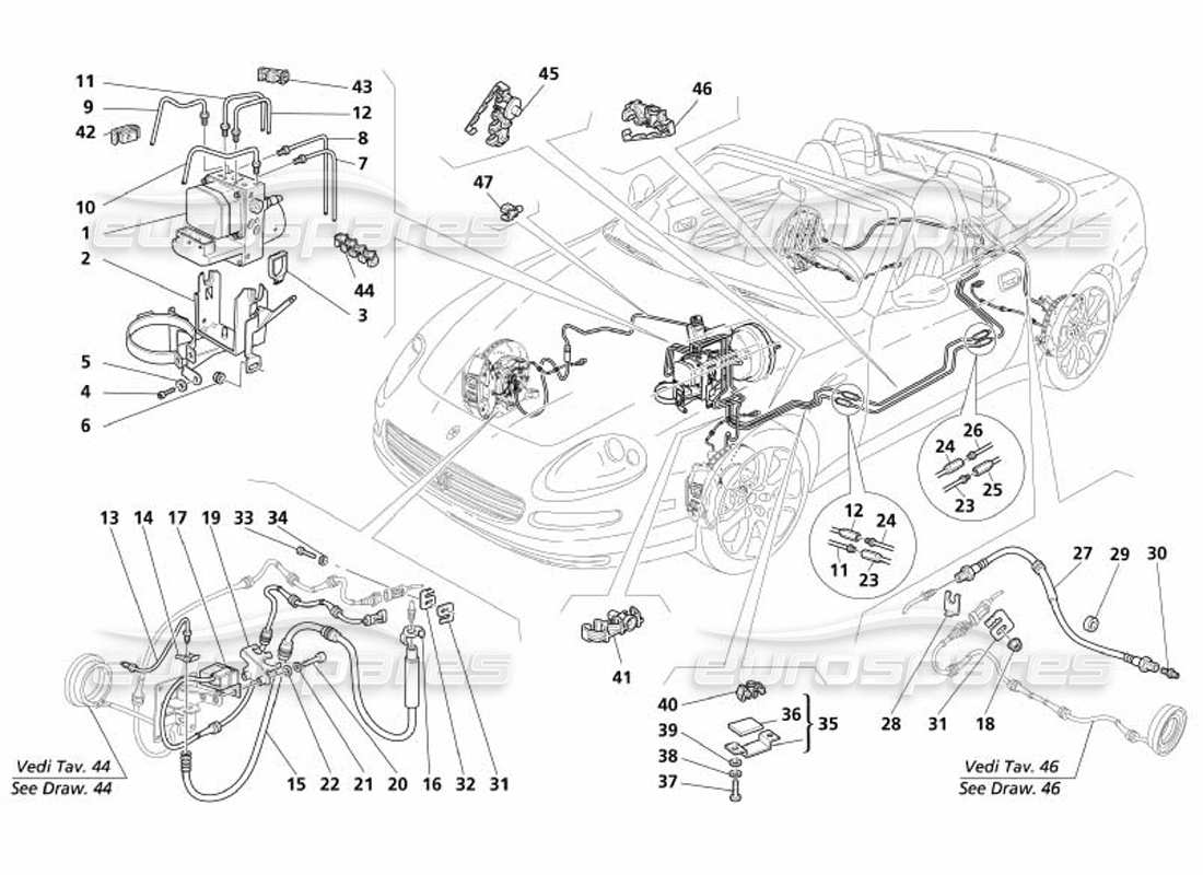 maserati 4200 spyder (2005) sistema frenante -non per gd- schema delle parti