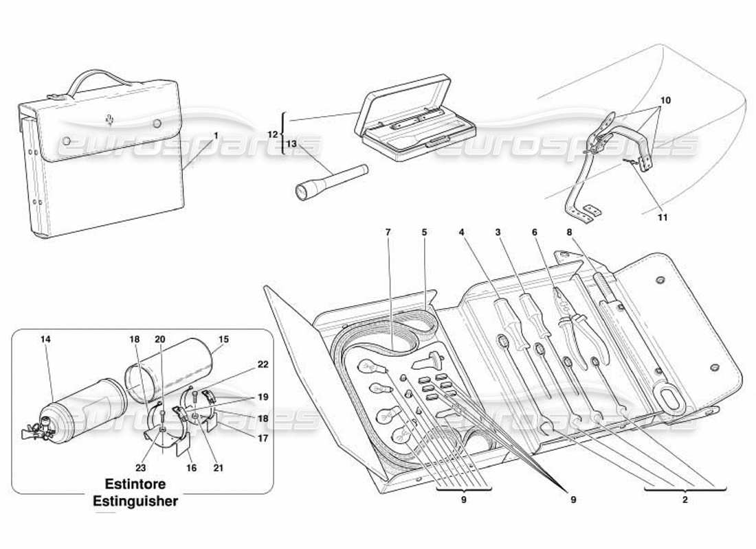 ferrari 550 barchetta strumenti, attrezzature e fissaggi diagramma delle parti