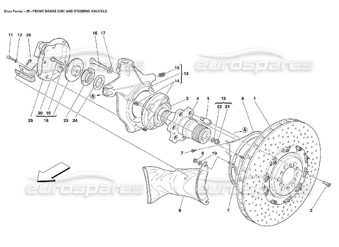 ferrari enzo schema delle parti del disco del freno anteriore e del fuso a snodo