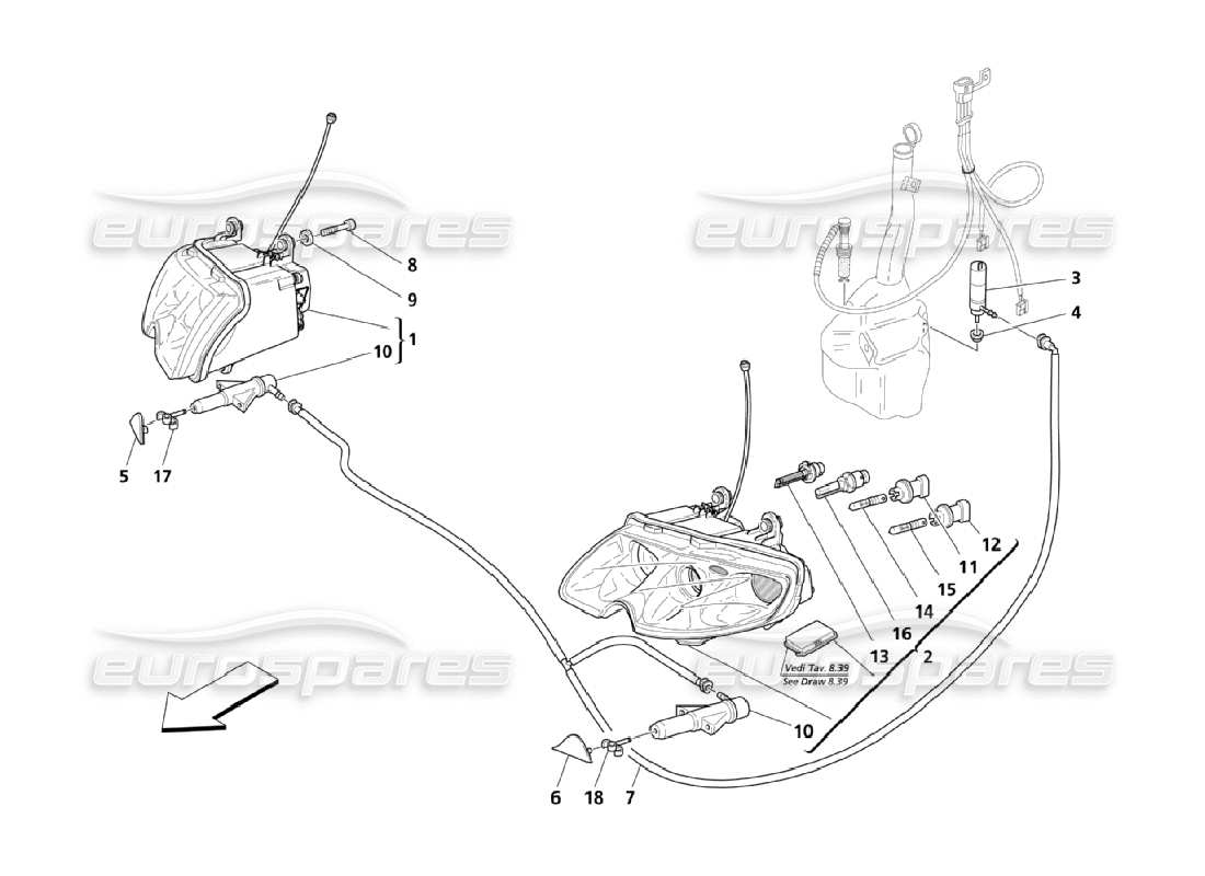 maserati qtp. (2006) 4.2 fari anteriori diagramma delle parti