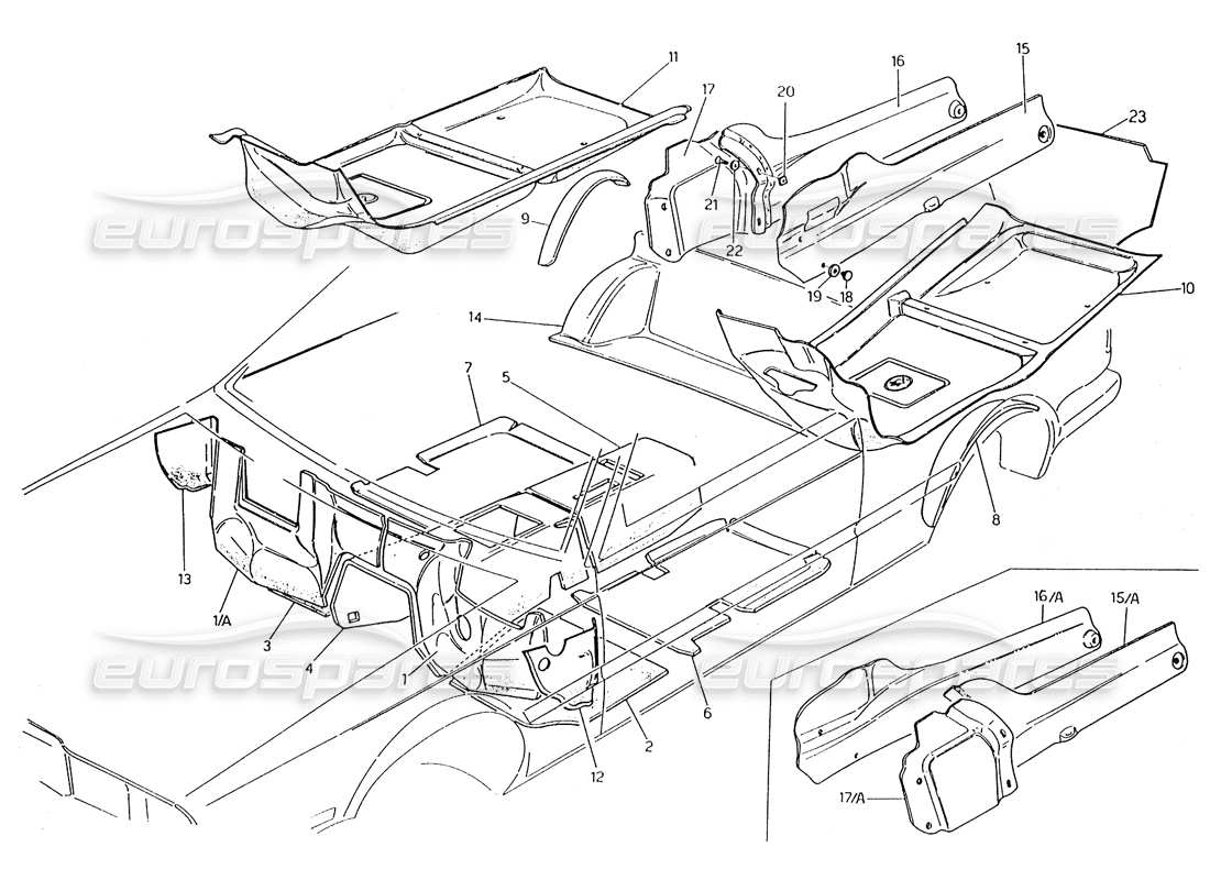 maserati karif 2.8 diagramma delle parti di tappeti e feltri