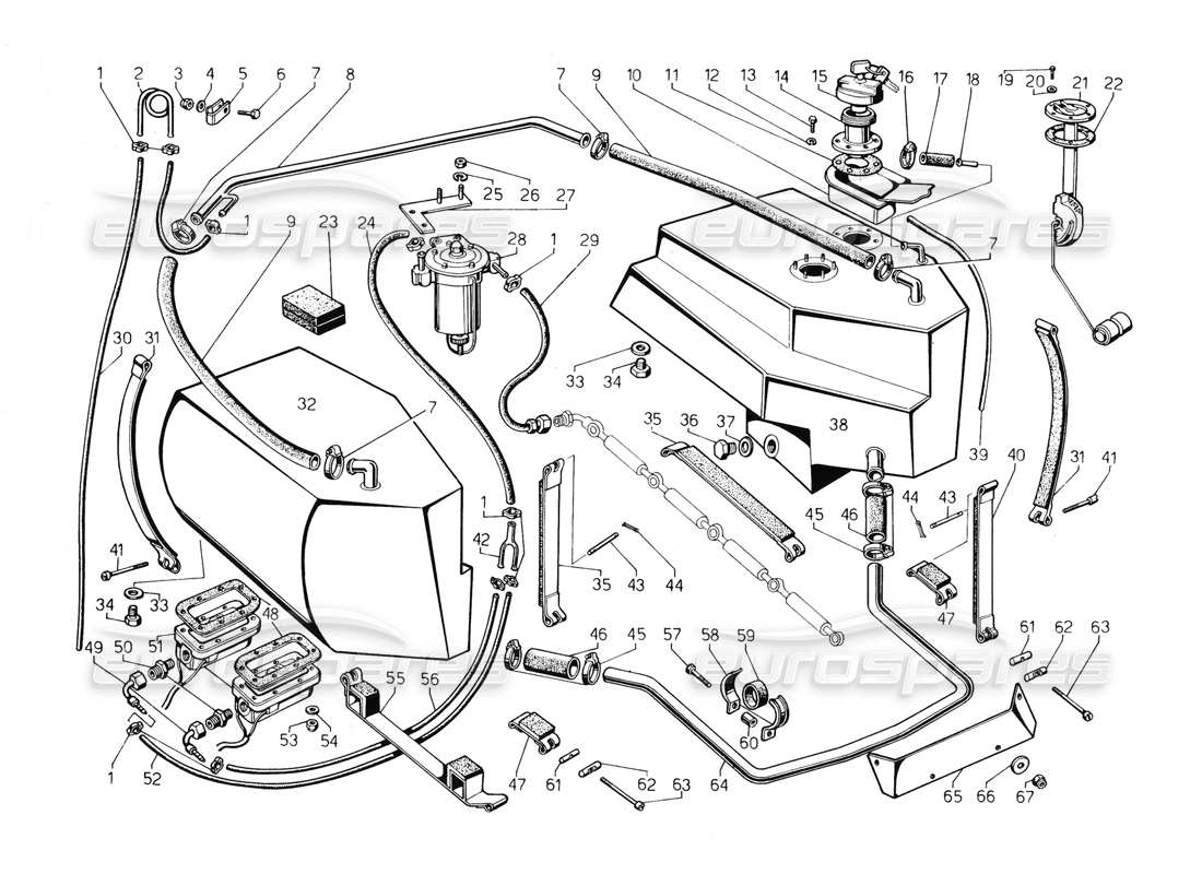 lamborghini countach 5000 qv (1985) schema delle parti del sistema di alimentazione