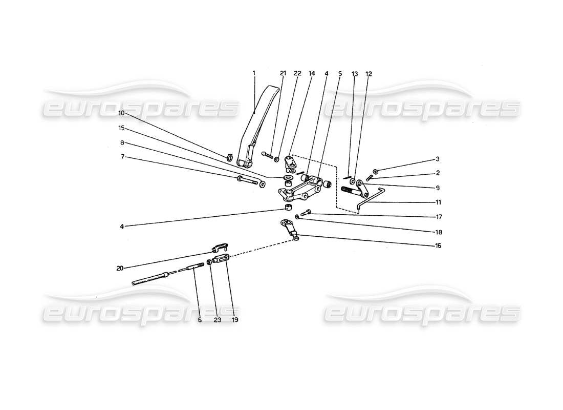 ferrari 208 gt4 dino (1975) diagramma delle parti del comando dell'acceleratore (varianti per versioni con guida a destra).