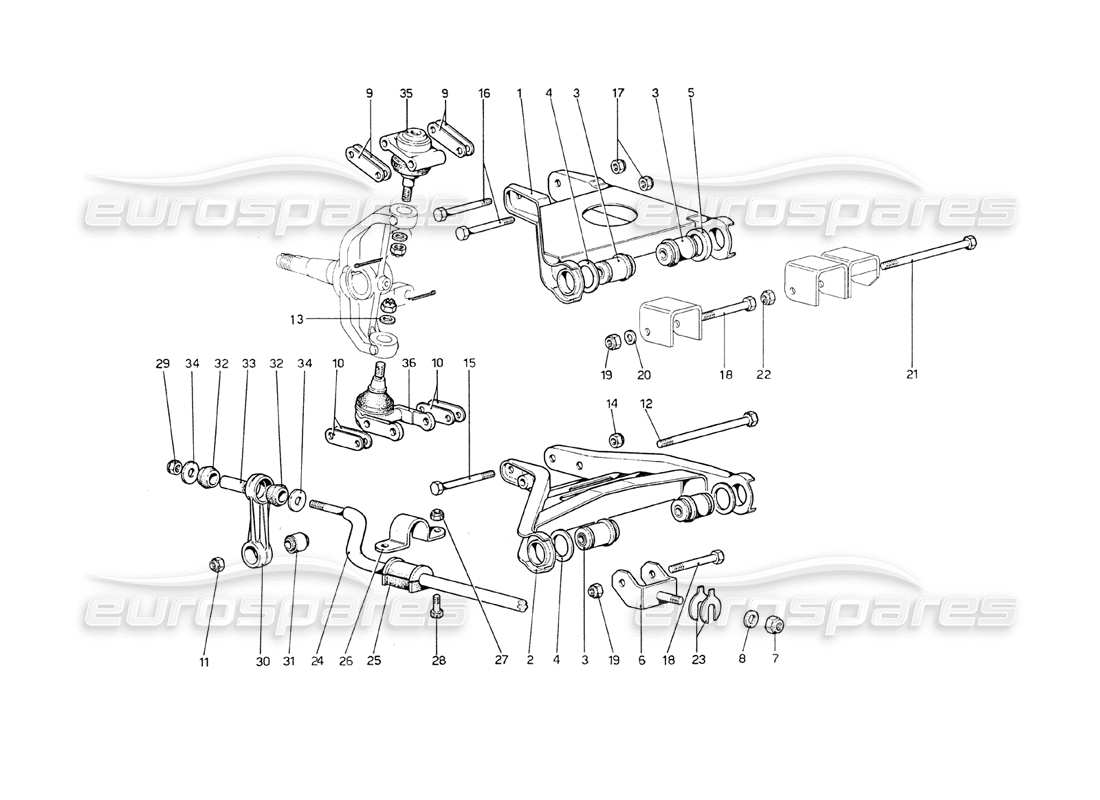 ferrari 208 gt4 dino (1975) sospensione anteriore - bracci trasversali diagramma delle parti