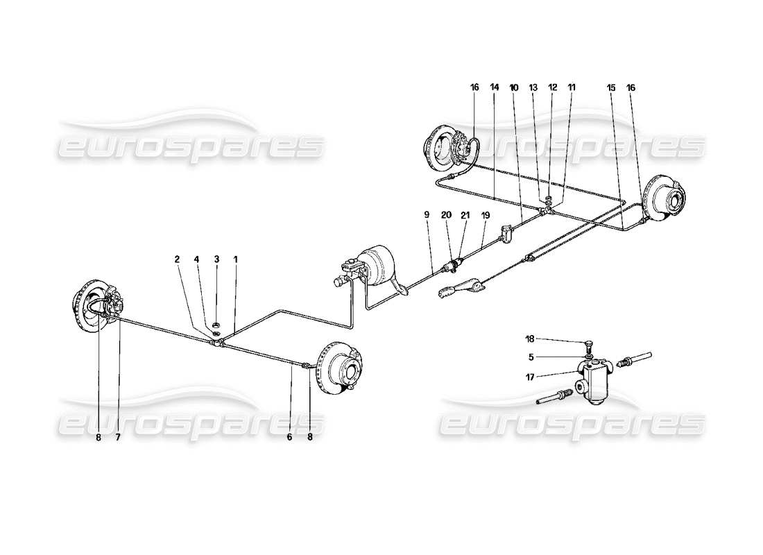 ferrari mondial 3.2 qv (1987) schema delle parti del sistema frenante (per auto senza sistema antiscivolo).