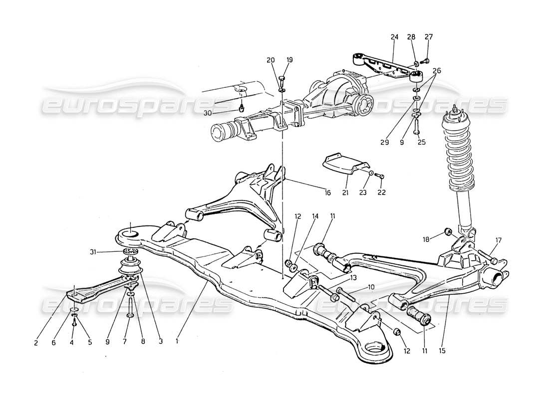 maserati biturbo 2.5 (1984) diagramma delle parti della sospensione posteriore