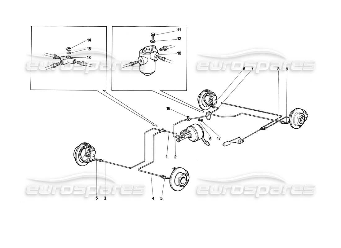 ferrari testarossa (1990) sistema di frenaggio diagramma delle parti