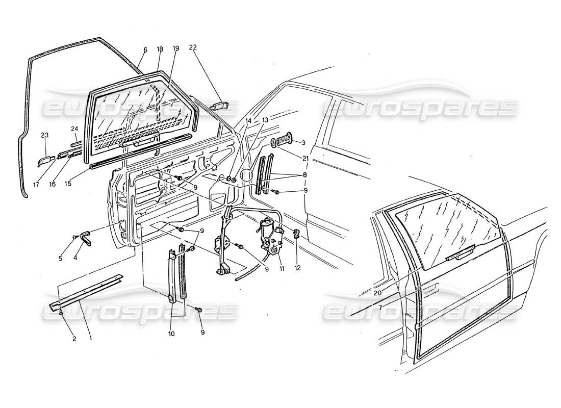 maserati 2.24v porte: diagramma delle parti di finestre e regolamenti