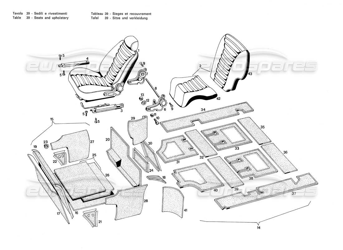 maserati merak 3.0 sedili e tappezzeria diagramma delle parti