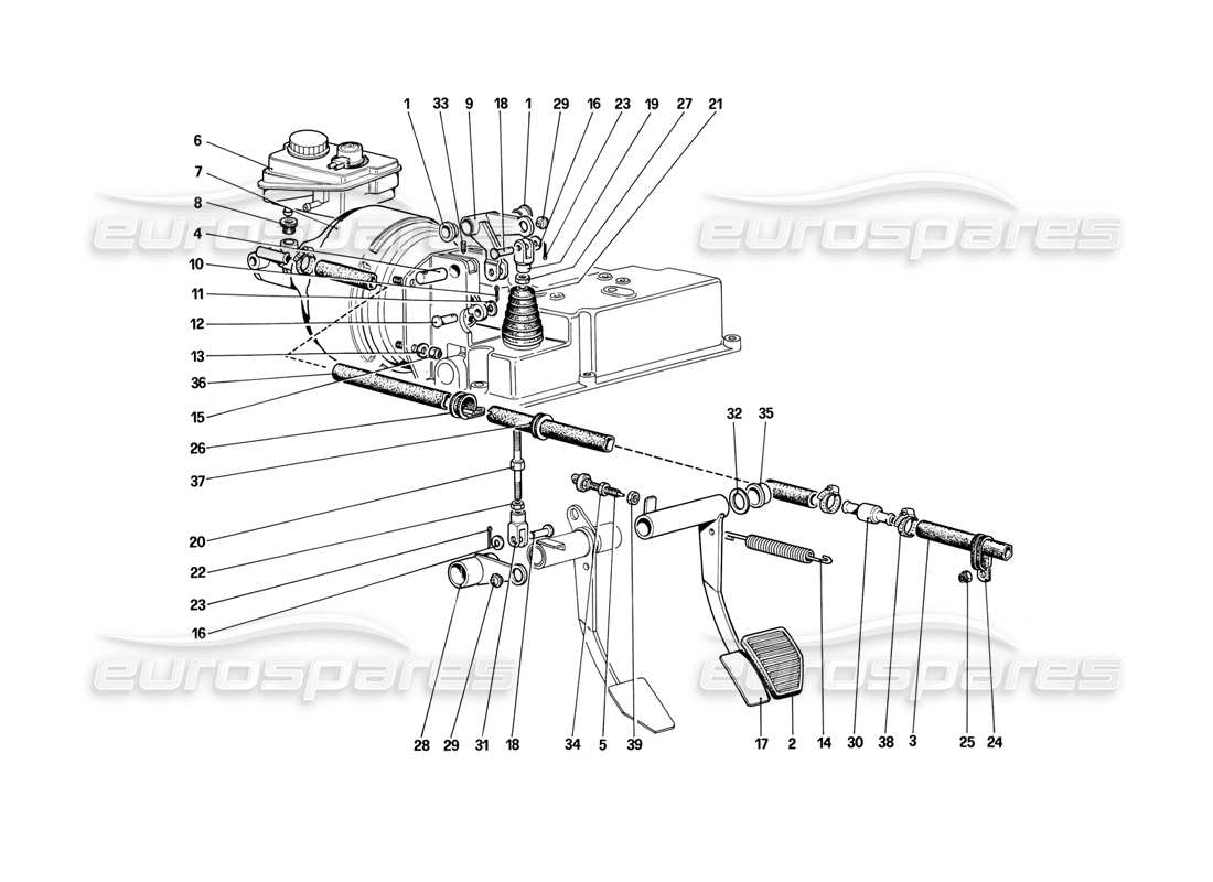 ferrari mondial 3.2 qv (1987) schema delle parti dell'impianto idraulico dei freni (per auto senza sistema antiscivolo).