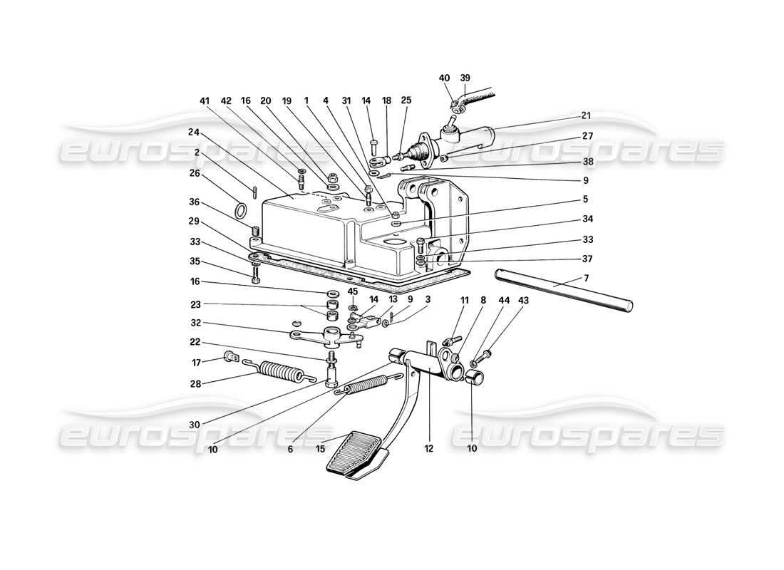 ferrari mondial 3.2 qv (1987) schema parziale pedaliera - comando frizione (per auto senza sistema antislittamento - varianti per versione destra d).