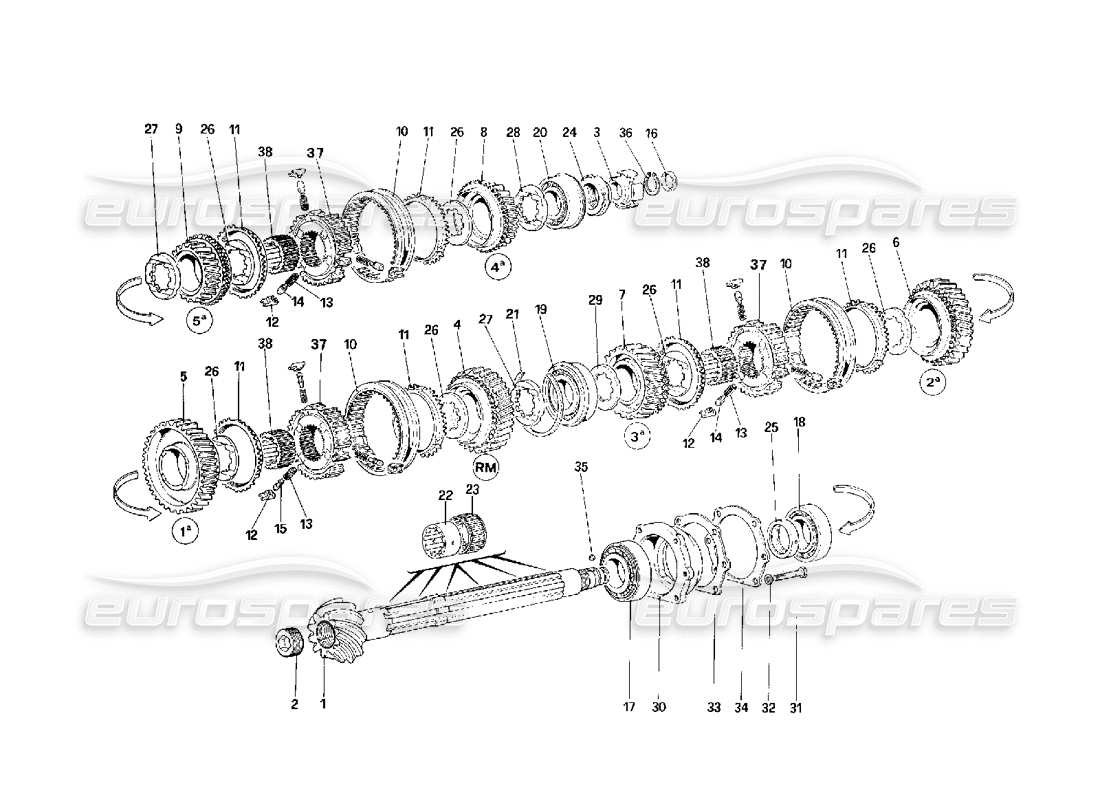 ferrari f40 diagramma delle parti degli ingranaggi dell'albero di rinvio