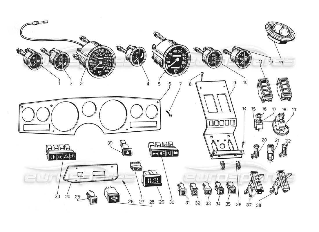 lamborghini countach 5000 qv (1985) diagramma delle parti degli strumenti