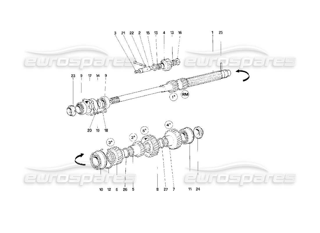 ferrari f40 diagramma delle parti degli ingranaggi dell'albero principale