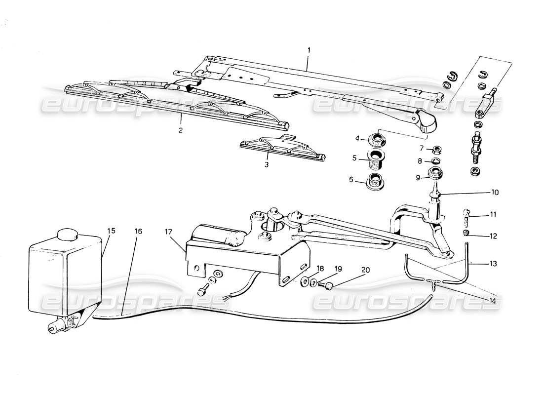 lamborghini countach 5000 qvi (1989) tergicristallo diagramma delle parti