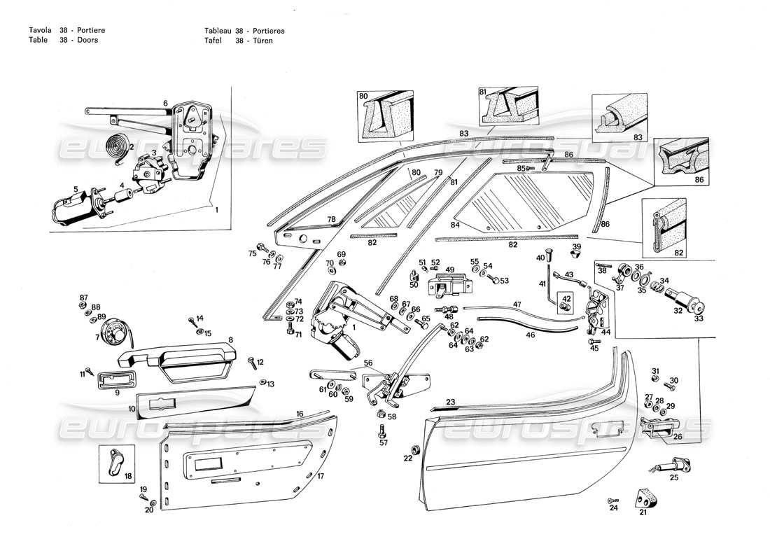 maserati merak 3.0 diagramma delle parti porte