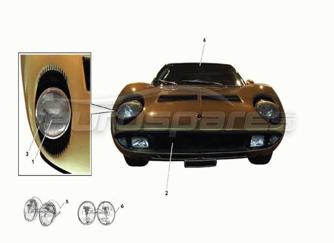 lamborghini miura p400 diagramma delle parti delle luci