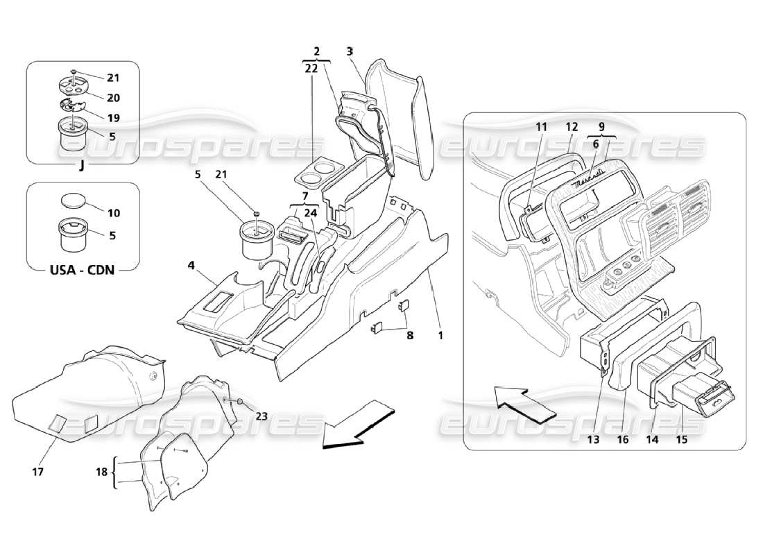 maserati qtp. (2006) 4.2 diagramma delle parti del tunnel e del vano accessori