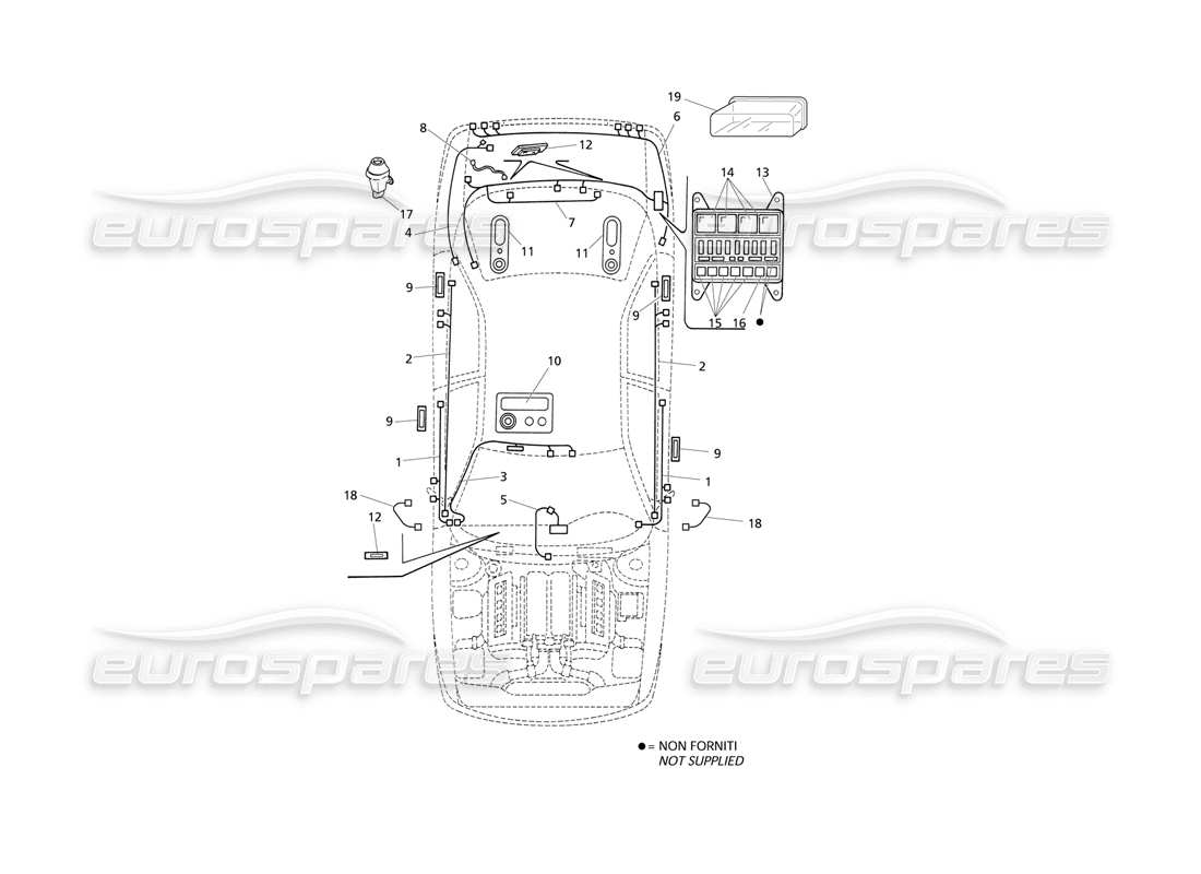maserati qtp v6 evoluzione impianto elettrico: bagagliaio - porte - pass. diagramma delle parti del compartimento