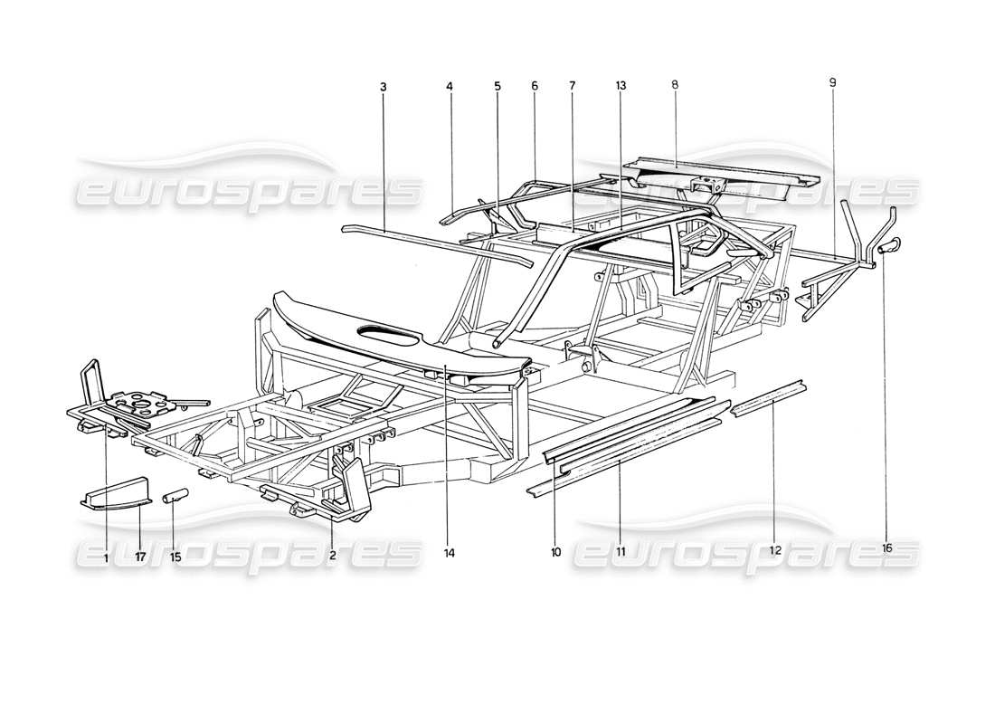 ferrari 208 gt4 dino (1975) scocca - elementi interni diagramma delle parti