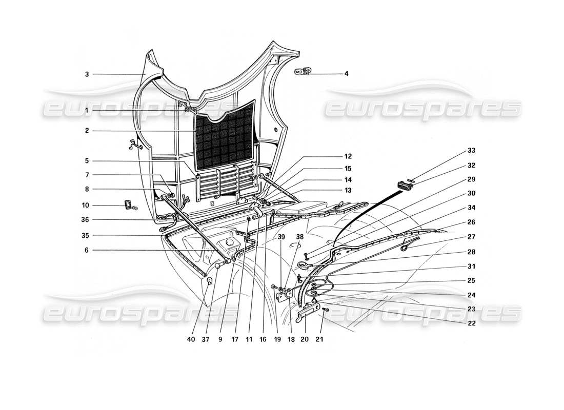 ferrari 512 bbi coperchio dello scomparto anteriore diagramma delle parti