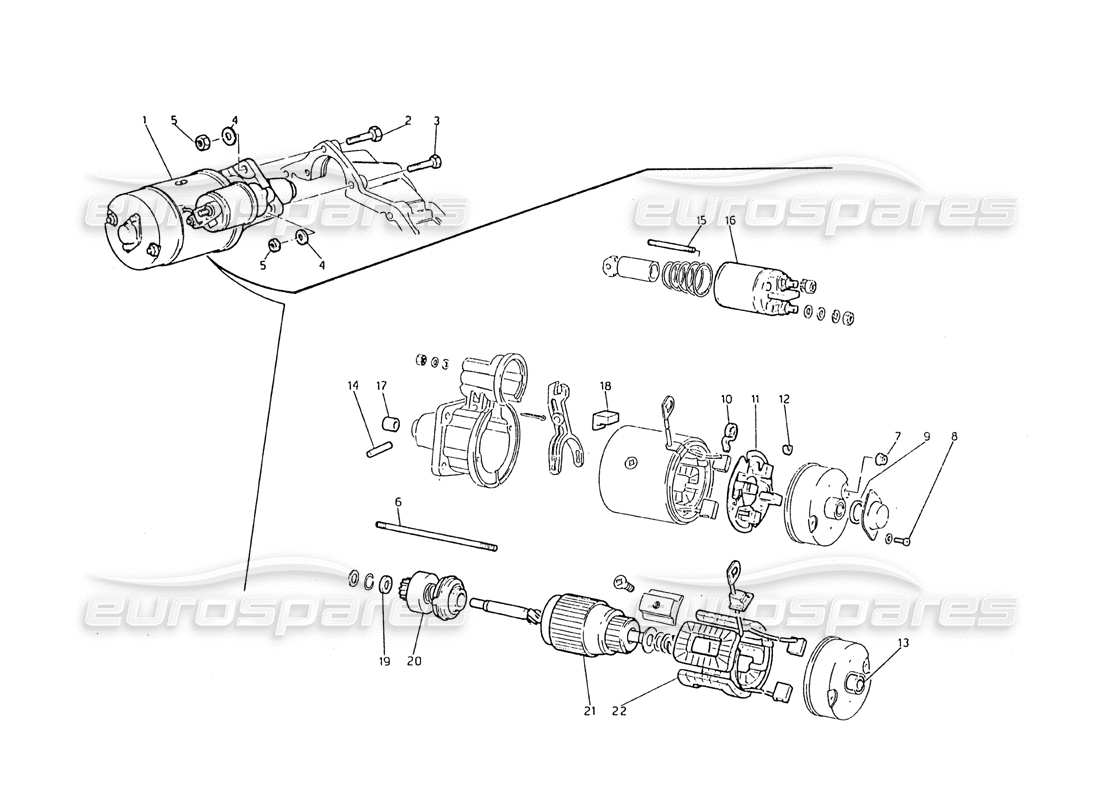 maserati biturbo 2.5 (1984) schema delle parti del motorino di avviamento marelli