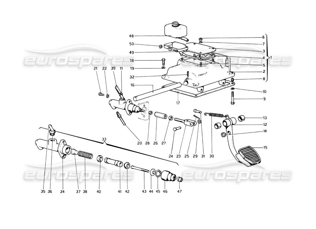 ferrari 512 bb comando rilascio frizione diagramma delle parti