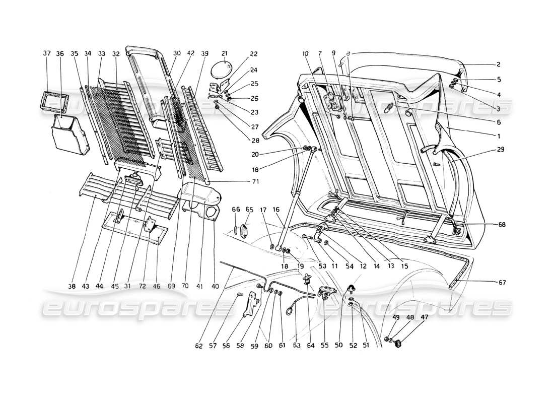 ferrari 512 bb schema delle parti del cofano posteriore