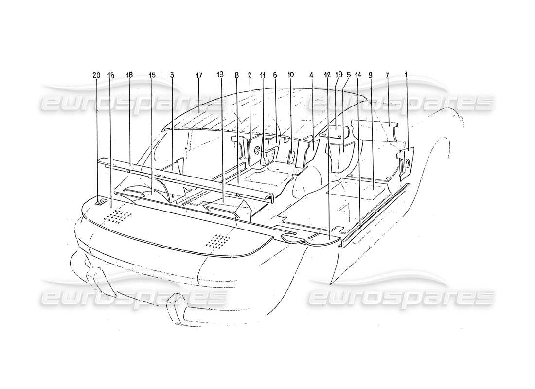 ferrari 330 gtc / 365 gtc (coachwork) carpets & trim part diagram