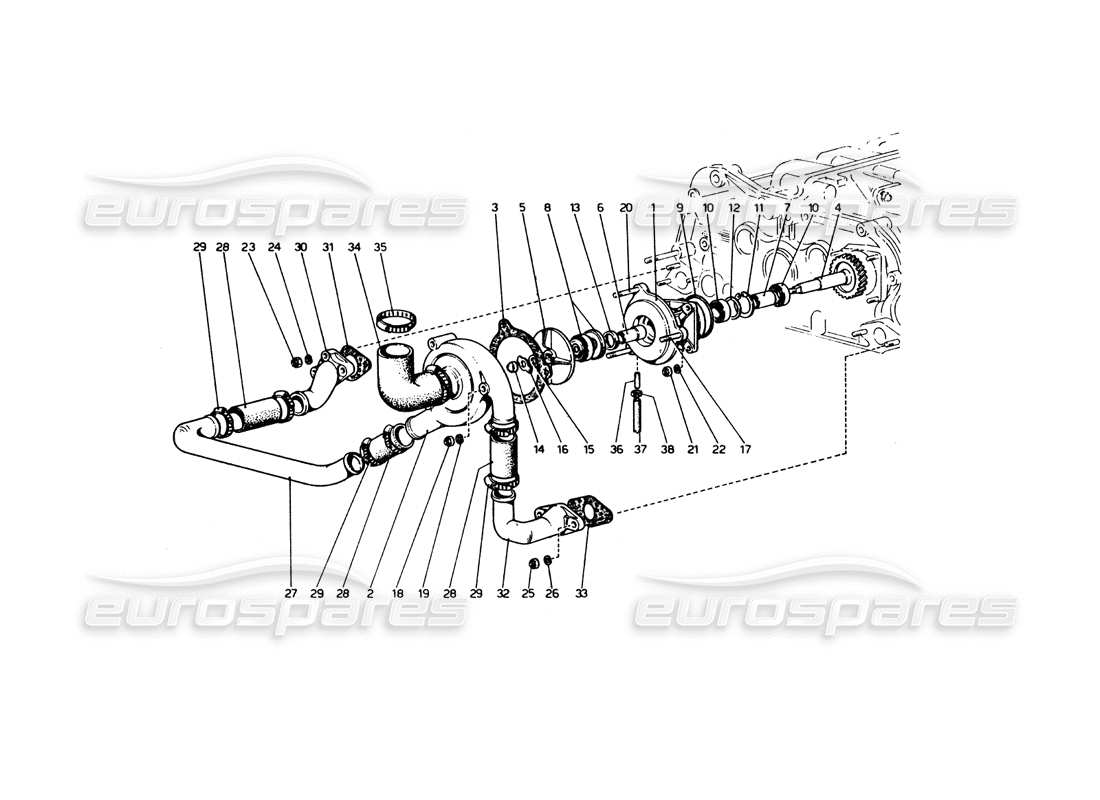 ferrari 365 gt4 berlinetta boxer pompa dell'acqua e tubi diagramma delle parti