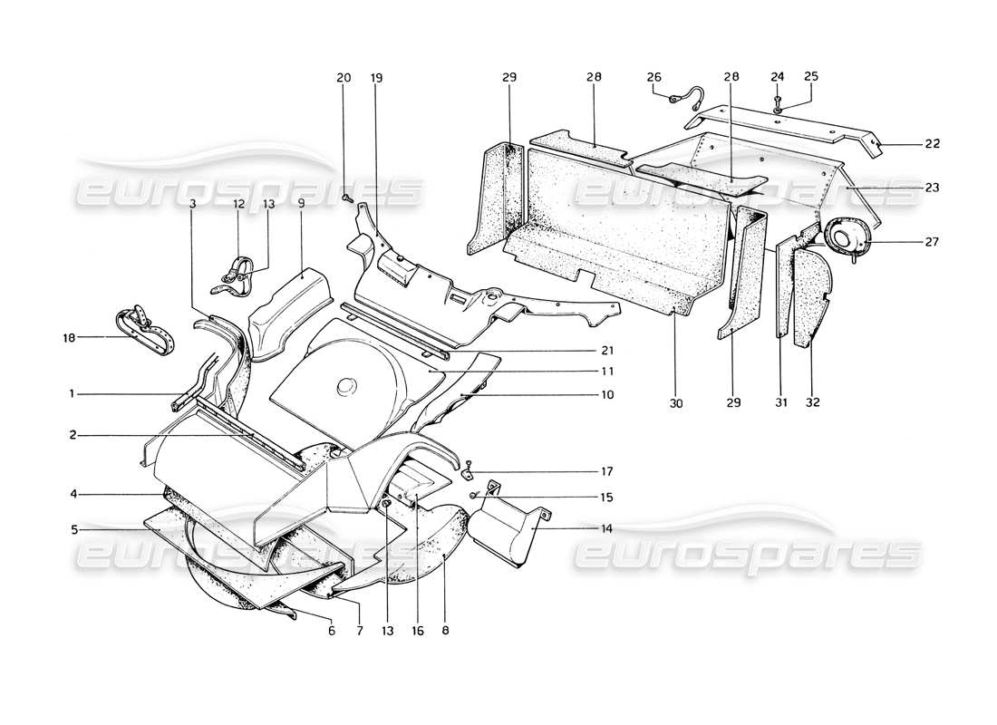 ferrari 365 gt4 berlinetta boxer materiale isolante e paratie diagramma delle parti