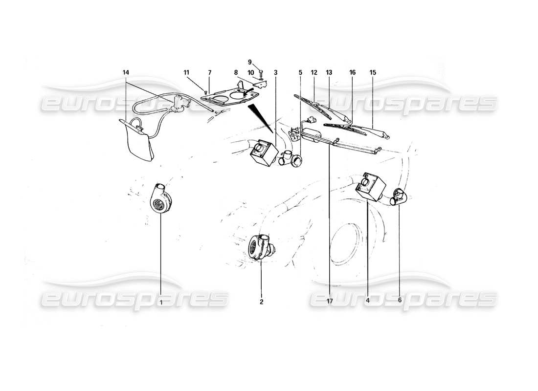 ferrari 400 gt (mechanical) diagramma delle parti di ventilatori elettrici, riscaldamento e rondella coolinf