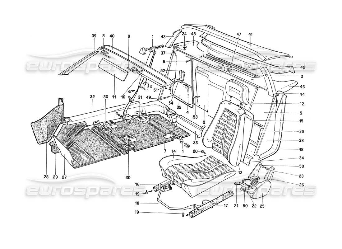 ferrari 288 gto rivestimenti interni - accessori e sedili diagramma delle parti