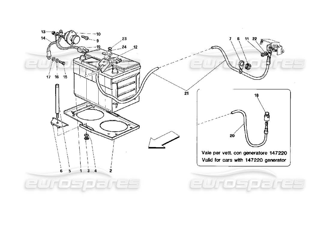 ferrari 512 tr diagramma delle parti della batteria