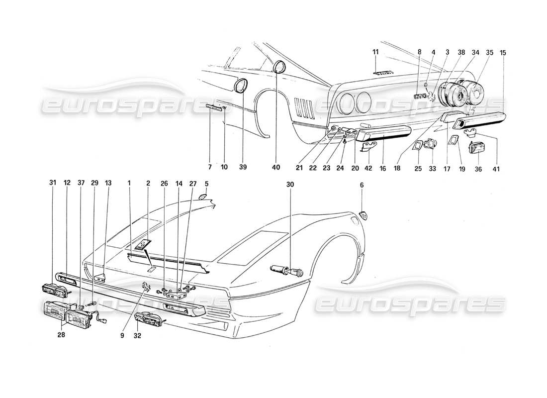 ferrari 288 gto paraurti - luci - nome esterno diagramma delle parti