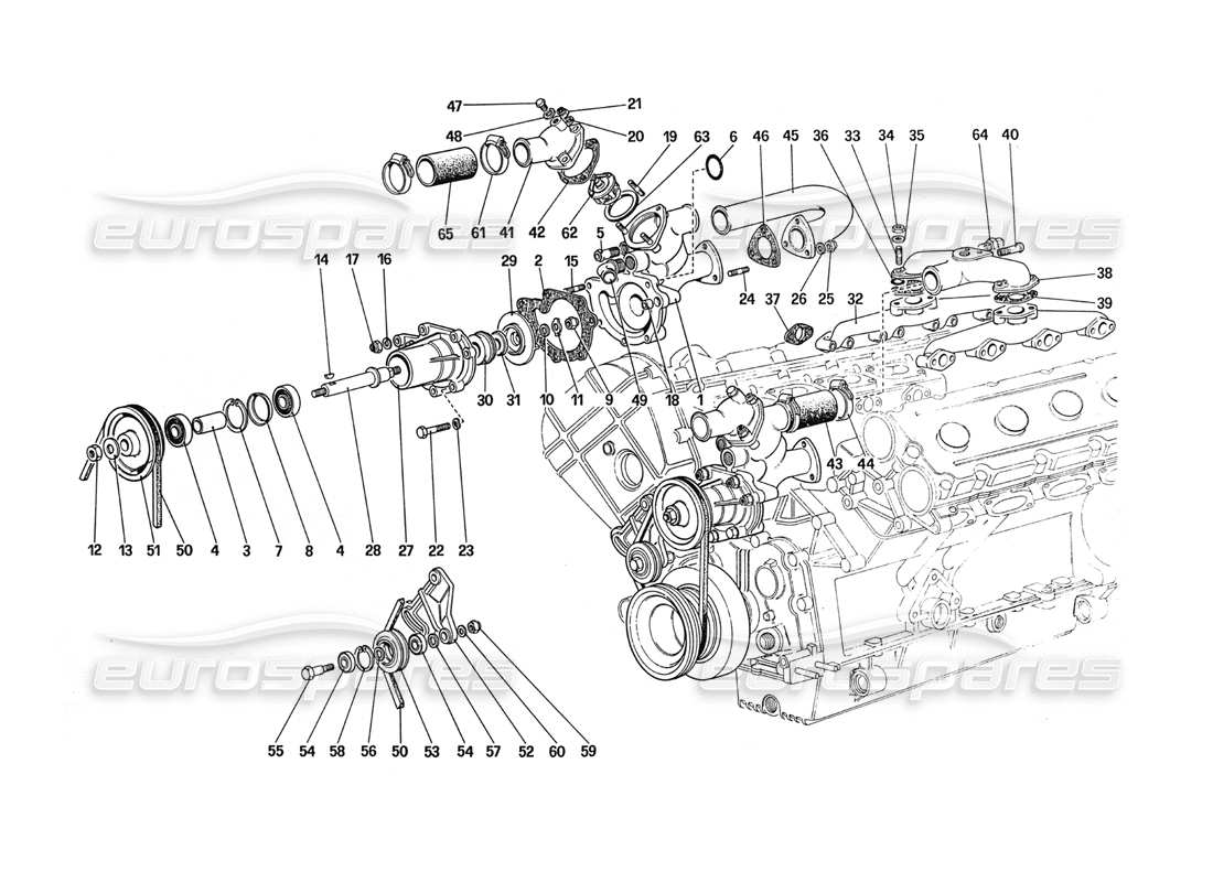 ferrari 288 gto pompa dell'acqua e tubazioni diagramma delle parti