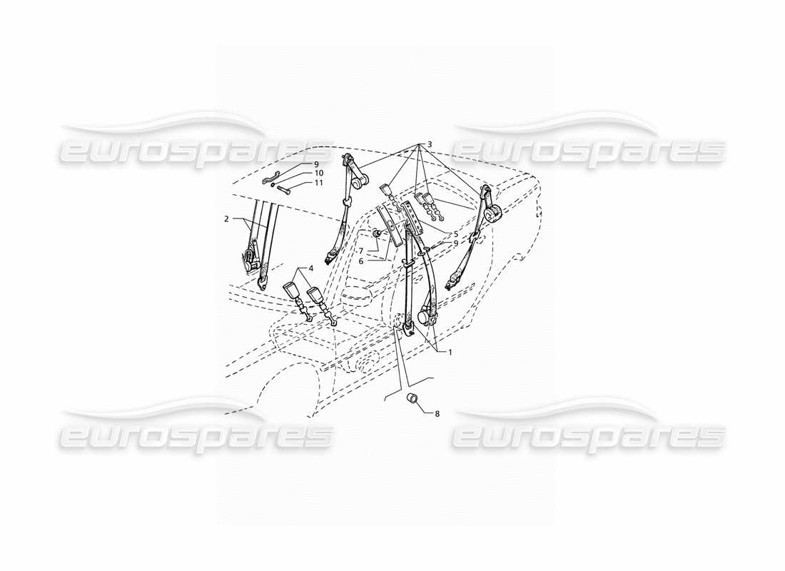 maserati qtp v8 (1998) cinture di sicurezza diagramma delle parti