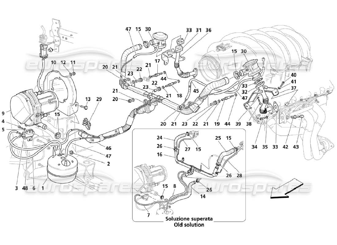 maserati qtp. (2006) 4.2 sistema d'aria aggiuntivo diagramma delle parti