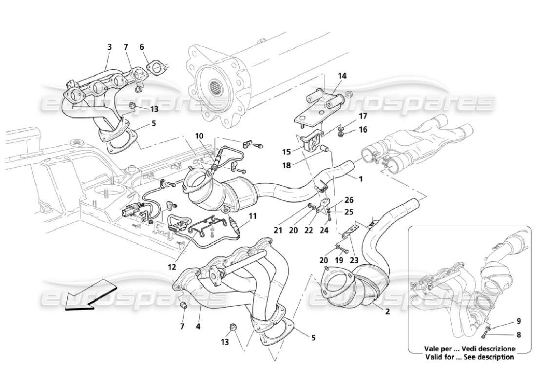 maserati qtp. (2006) 4.2 diagramma delle parti del precatalizzatore e del catalizzatore