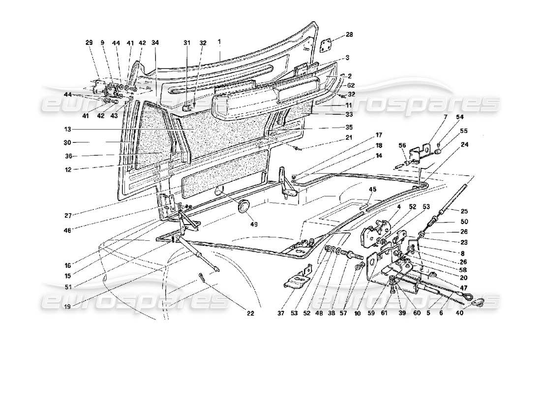 ferrari 512 tr diagramma delle parti del cofano anteriore