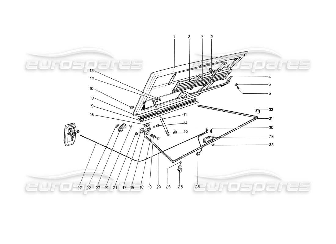 ferrari 208 gt4 dino (1975) coperchio e moquette del vano motore diagramma delle parti