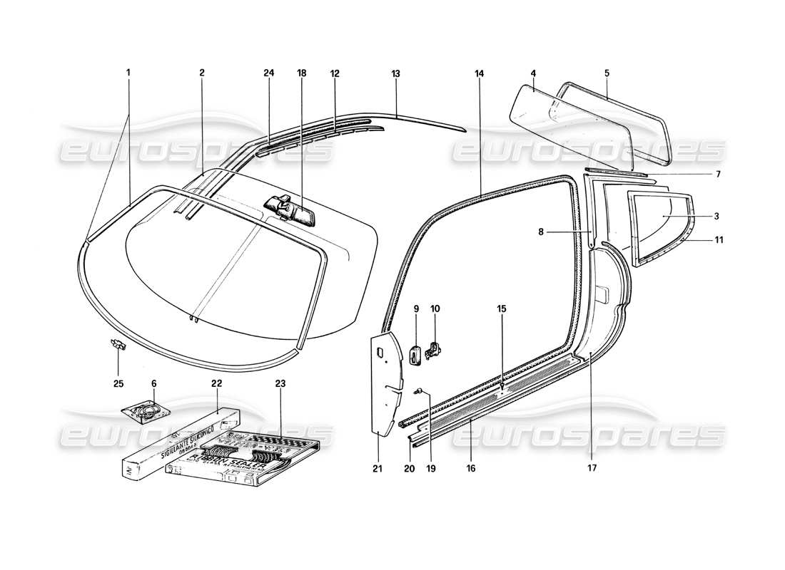 ferrari 512 bbi diagramma delle parti degli occhiali