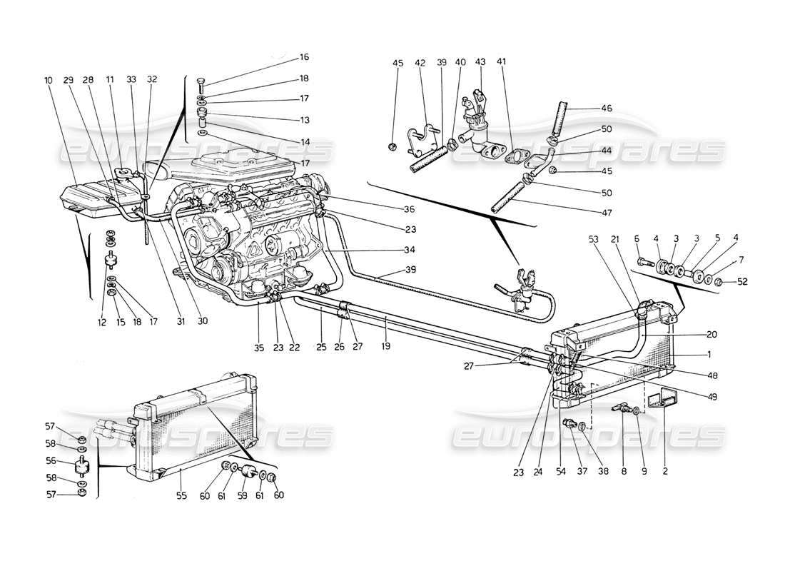 ferrari 208 gt4 dino (1975) sistema di raffreddamento diagramma delle parti