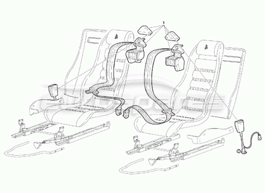 lamborghini diablo vt (1994) diagramma delle parti dei sedili e delle cinture di sicurezza (valido per la versione canadese - aprile 1994).