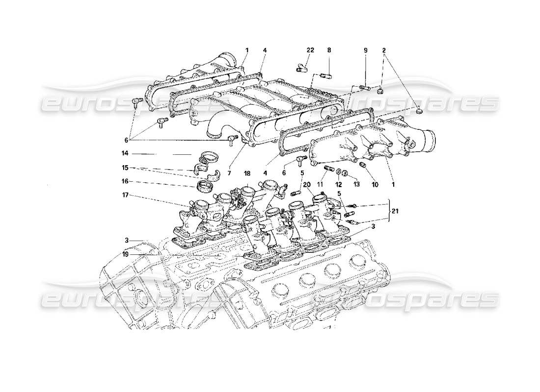 ferrari f40 collettori e corpi farfallati diagramma delle parti