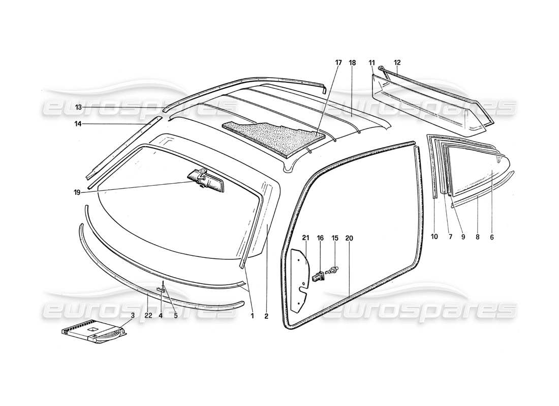ferrari 288 gto diagramma delle parti di vetri e guarnizioni