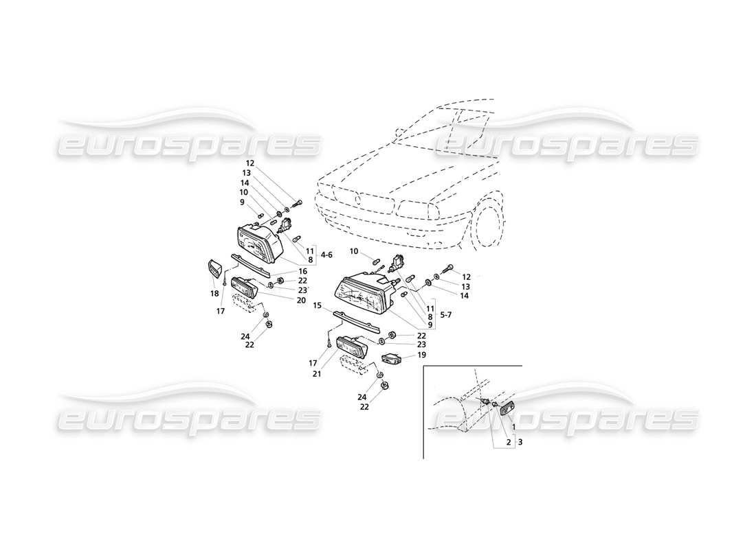 maserati qtp v6 evoluzione diagramma delle parti delle luci anteriori